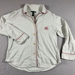 Lauren Ralph Lauren Polka Dot Pajama Style Button Down XL Red Piping Monogram